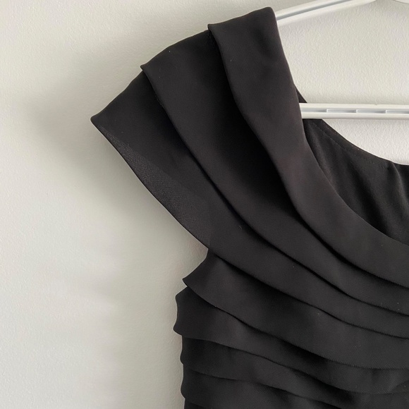 HOLIDAY PARTY ADRIANNA PAPPELL LITTLE BLACK DRESS BOATNECK RUFFLED COCKTAIL - Picture 7 of 9